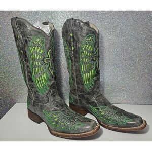 CORRAL Women's 12 M Men's 10.5 Gray Green Wing Cross Inlay Western Cowboy Boots